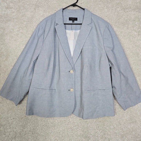 Talbots Womens Blazer 24W Blue White 2 Button Career Preppy Minimal Office - Picture 1 of 13